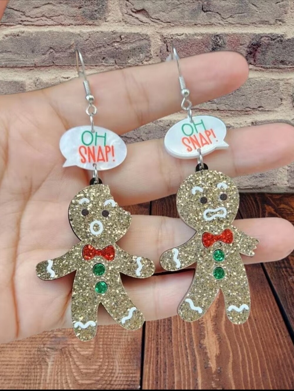 Hand Crafted Oh Snap! Glitter Gingerbread Dangle Earrings